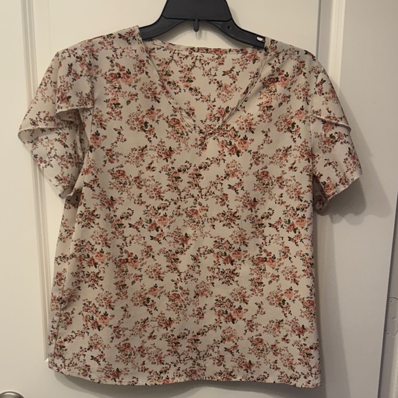SHEIN Tops - SHEIN Cream and Pink Floral Blouse